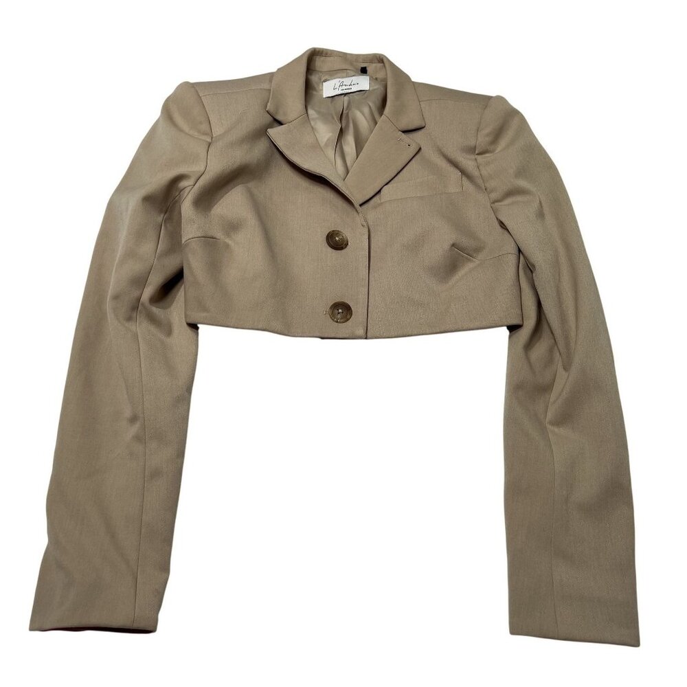 L'Academie Ivy Cropped Blazer in Beige
